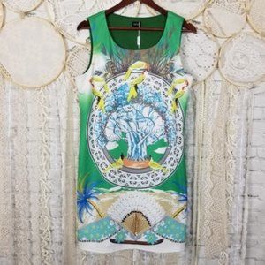 Womens Yellow and Green Tropical Parrot Dress